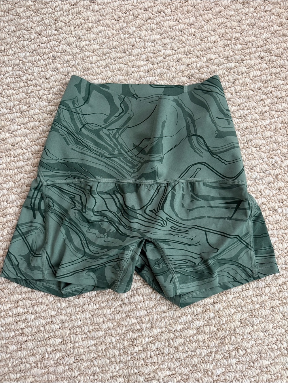 Gymshark High-Waist Olive Green Marble Bike Shorts - LIKE NEW